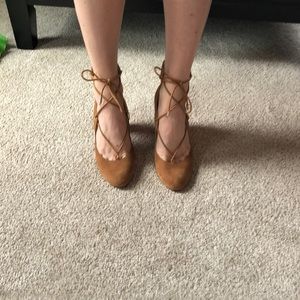 Camel Marc Fisher Lace Up Block Heels